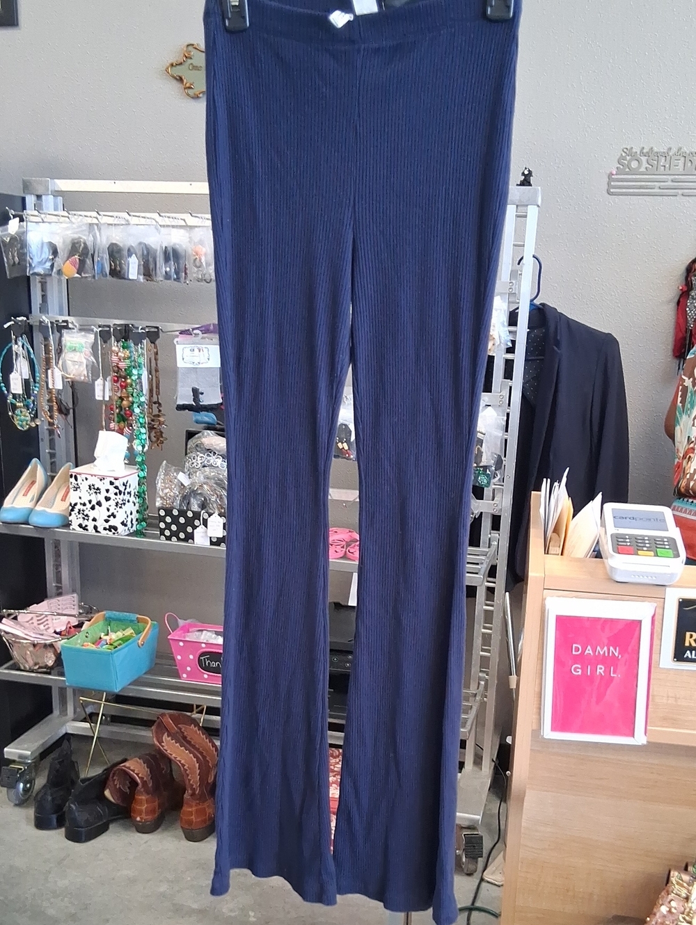 Divided Navy Ribbed Boot-Cut Pants. 9LXPUS